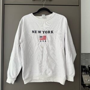 Embroidered New York Crewneck Sweatshirt White USA Pullover Size S